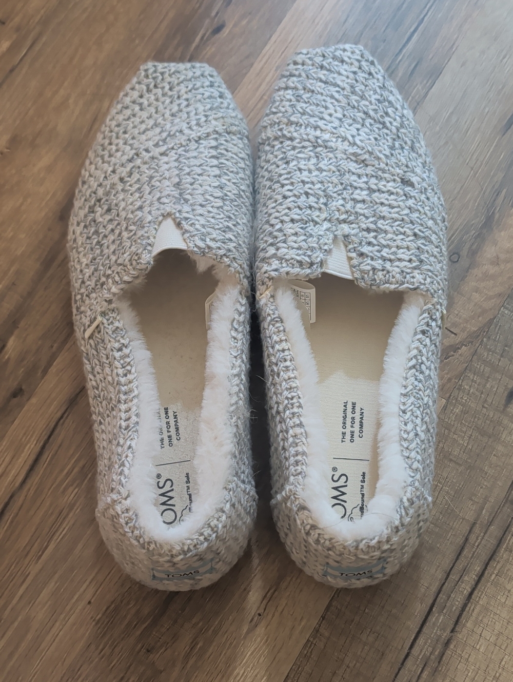 Toms Women's Knit Slip-On Flats in Light Gray with Plush Lining